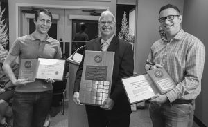 Matt Watson and Dan Posey receiving the Newton Ball Service Award from President Chris Purse