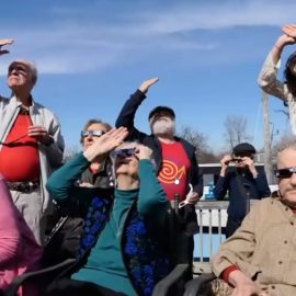 Randy Enkin and his Montreal family observing the Total Solar Eclipse 2024